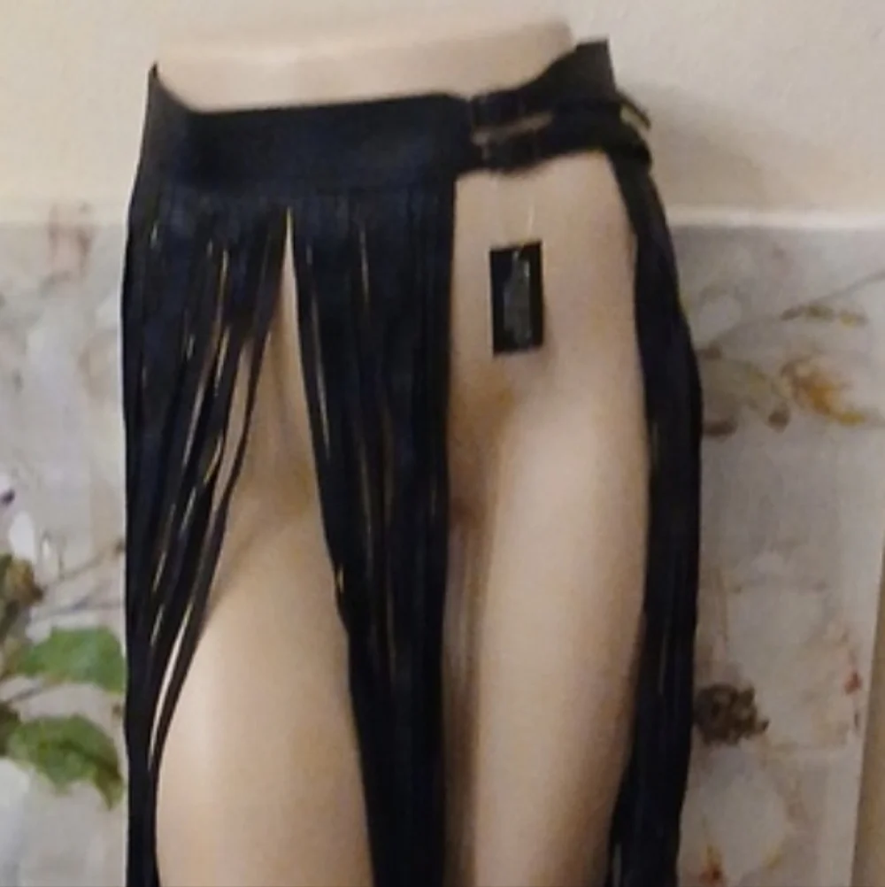 Faux Leather Fringe Belt Skirt